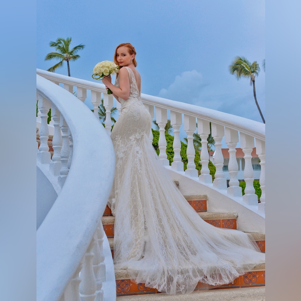 Enzoani Bridal Dress-Size 4 (Small); Mermaid,sleeveless,train,floral lace,sequin